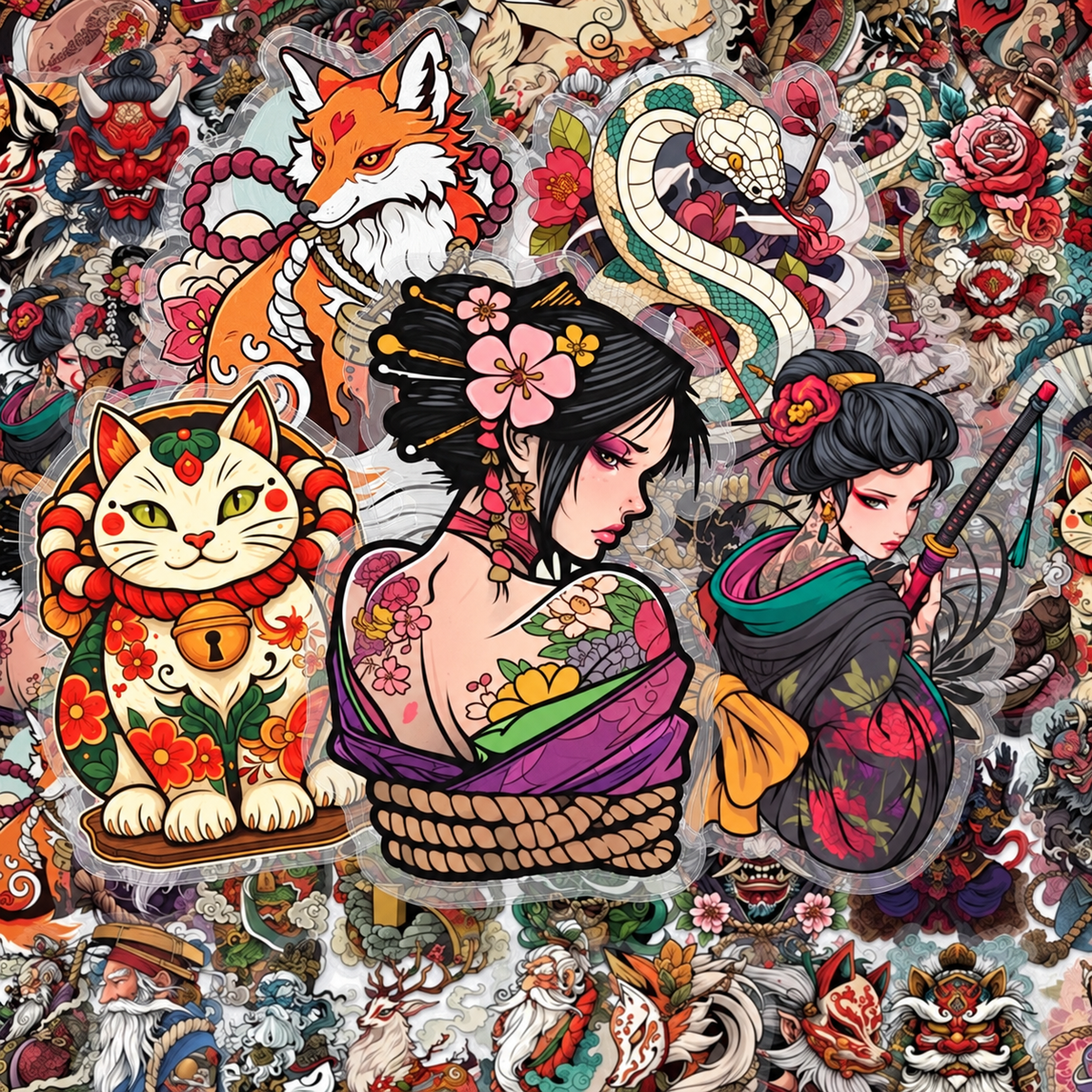 [Transparent Border] Japanese x Tattoo Art - 50pcs