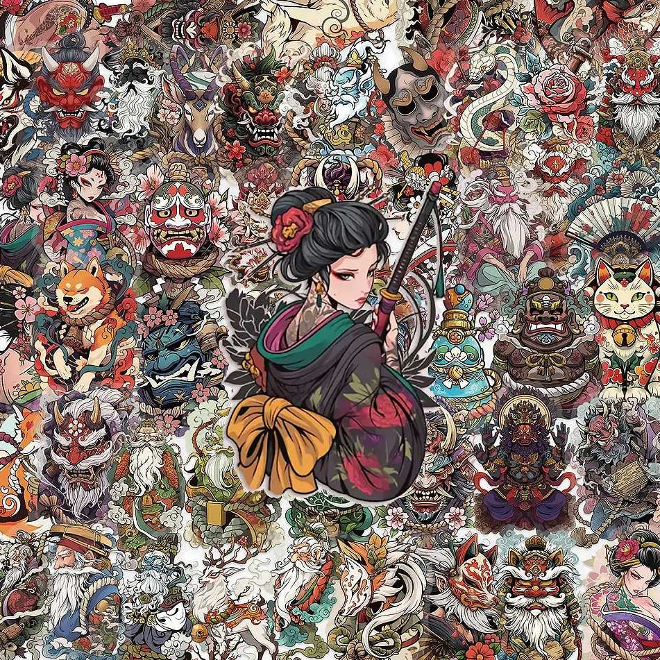 [Transparent Border] Japanese x Tattoo Art - 50pcs